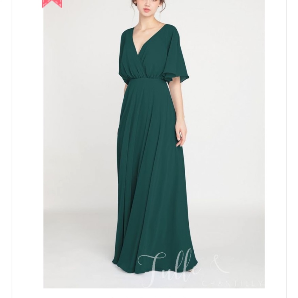 Emerald Tulle and Chantilly bridesmaid dress.